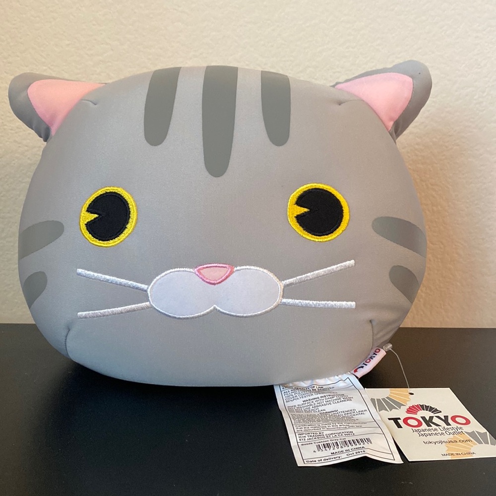 Tokyo Japanese Life Style Beads Cushion Gray Cat Plush Squishable Pillow 9"